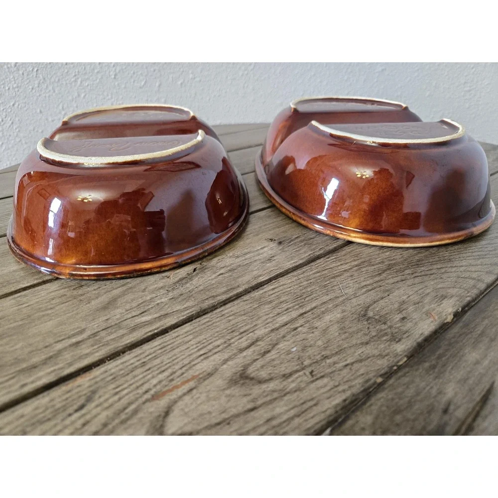Set Of 2 Divided Oval Serving Dish Hull Oven Proof HP Co. Brown Drip Glaze 11